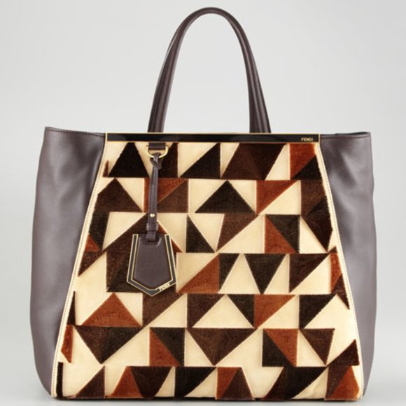 Fendi Handbags - Fendi 2Jours Cut-Velvet Pattern Leather Tote Bag